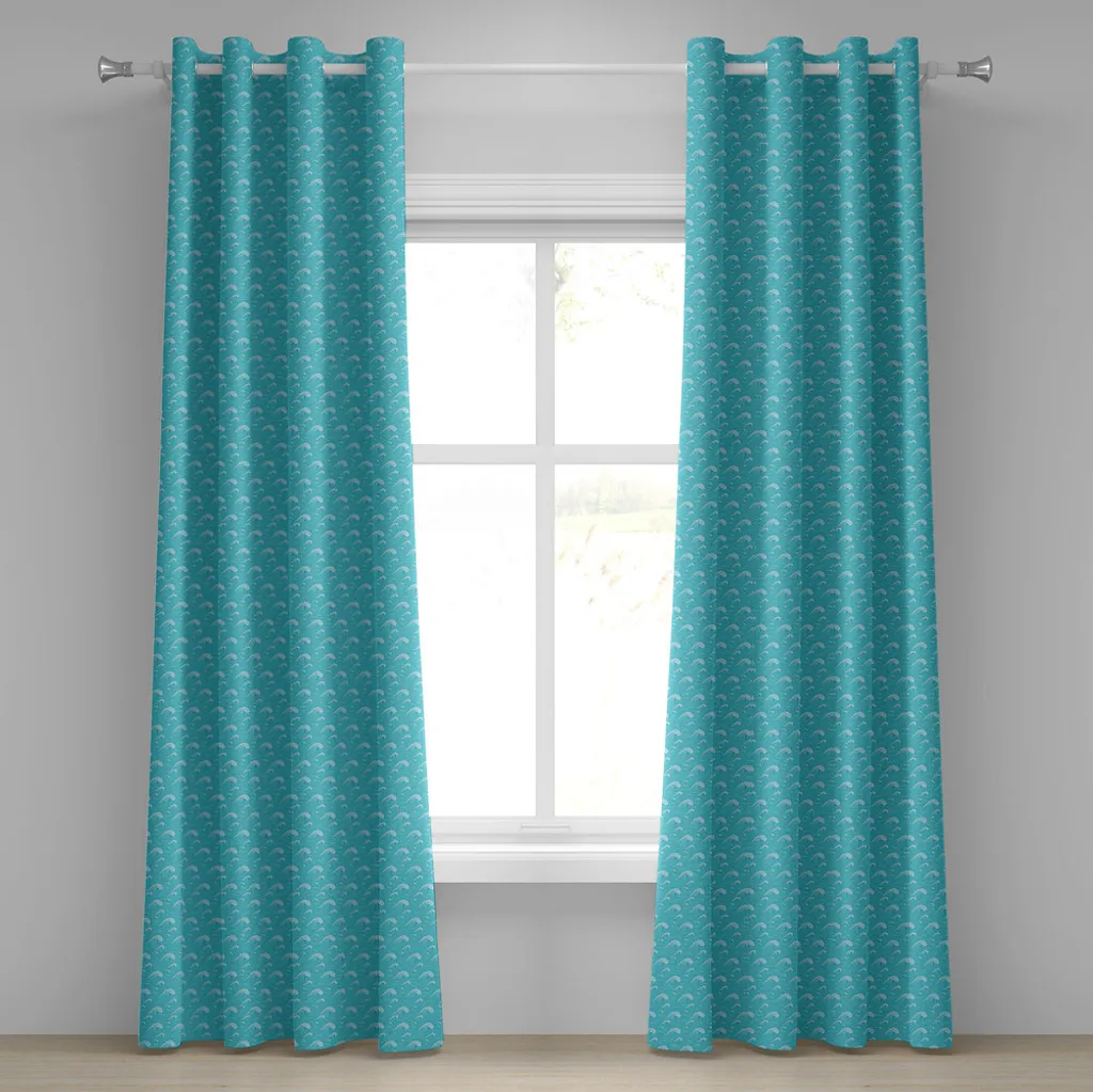 Rideau occultant décoratif vagues japonaises 280x245 cm bleu sarcelle