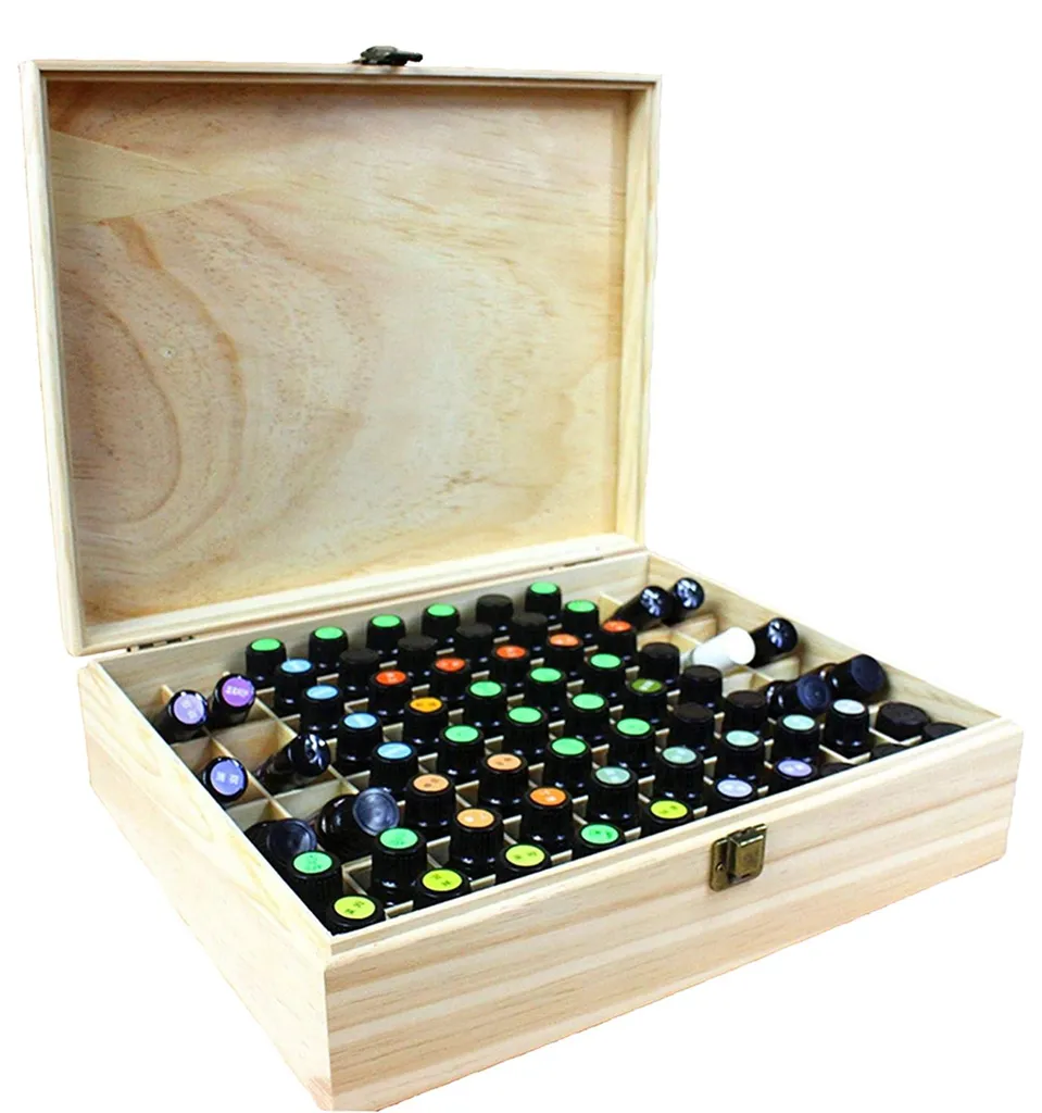 Boîte de rangement en bois à 68 encoches pour cosmétiques et parfums