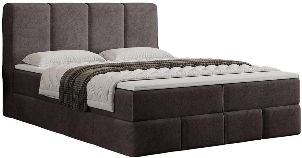 Boxspringbett 140x200 Sally mit Bettkasten - Doppelbett 140x200 cm, Matratze, Topper, Samtstoff - Dunkelgrau (Element 1)