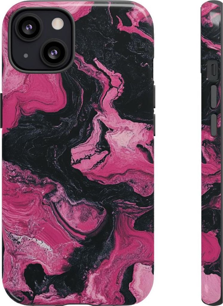 Pink-Schwarz Marmoroptik – Hülle Kompatibel mit iPhone 13