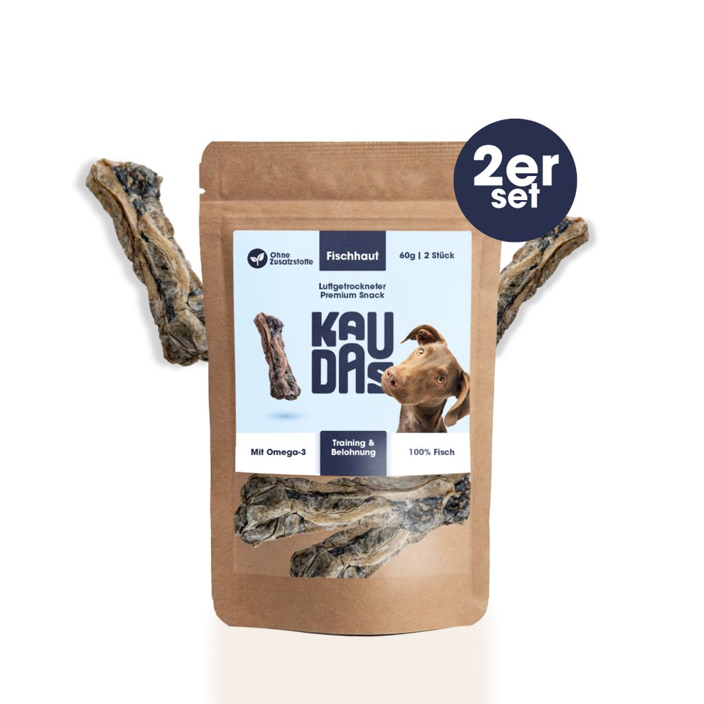 KAUDAS Hundekausnack Fischhaut Knochen – 2× 60g Zahnpflege, Kabeljauhaut & Omega-3