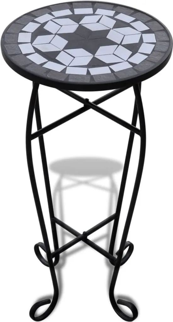 Petit Guéridon Mosaïque noir et blanc - Table basse ronde style Rétro