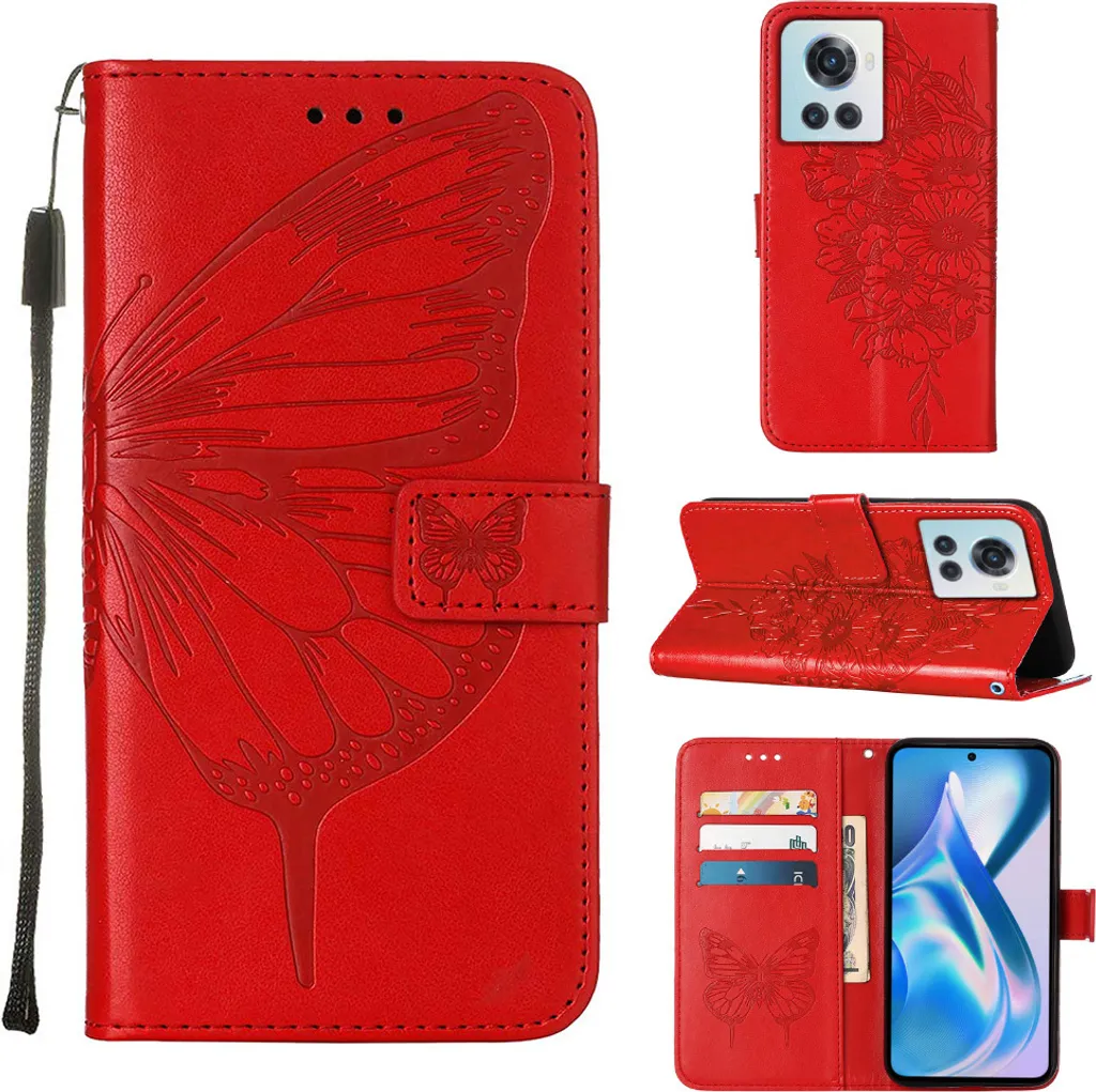 Custodia Portafoglio OnePlus Ace 5G | Cover Pelle Rossa Farfalla