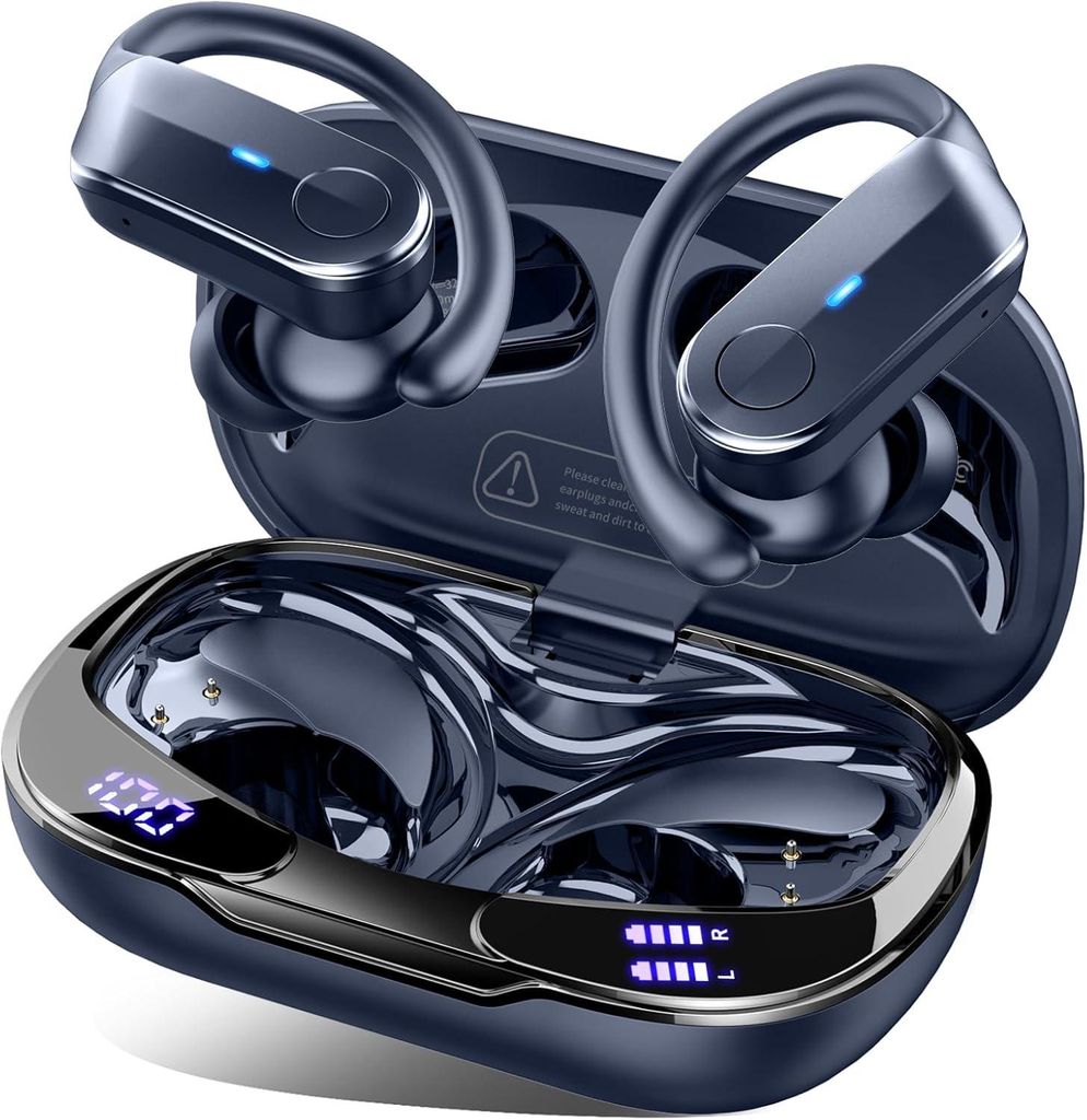 Bluetooth 5.4 In-Ear Kopfhörer Ordtop Sport 70 h Akkulaufzeit, IPX8 Wasserdicht, 4 Noise Cancelling Mics, HiFi Stereo, Tiefer Bass, Ohrhaken, LED-...