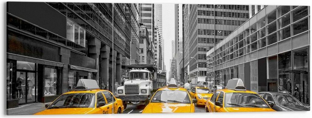 Bild auf Leinwand - Leinwandbild - Taxi Stadt Straße Transport - 150x50cm - Wand Bild - Wanddeko - Leinwanddruck - Bilder - Kunstdruck - Wanddekor...