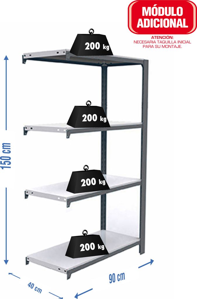OFFICLICK Metallregal 4/400 METAL A.M. CINZA/BRANCO