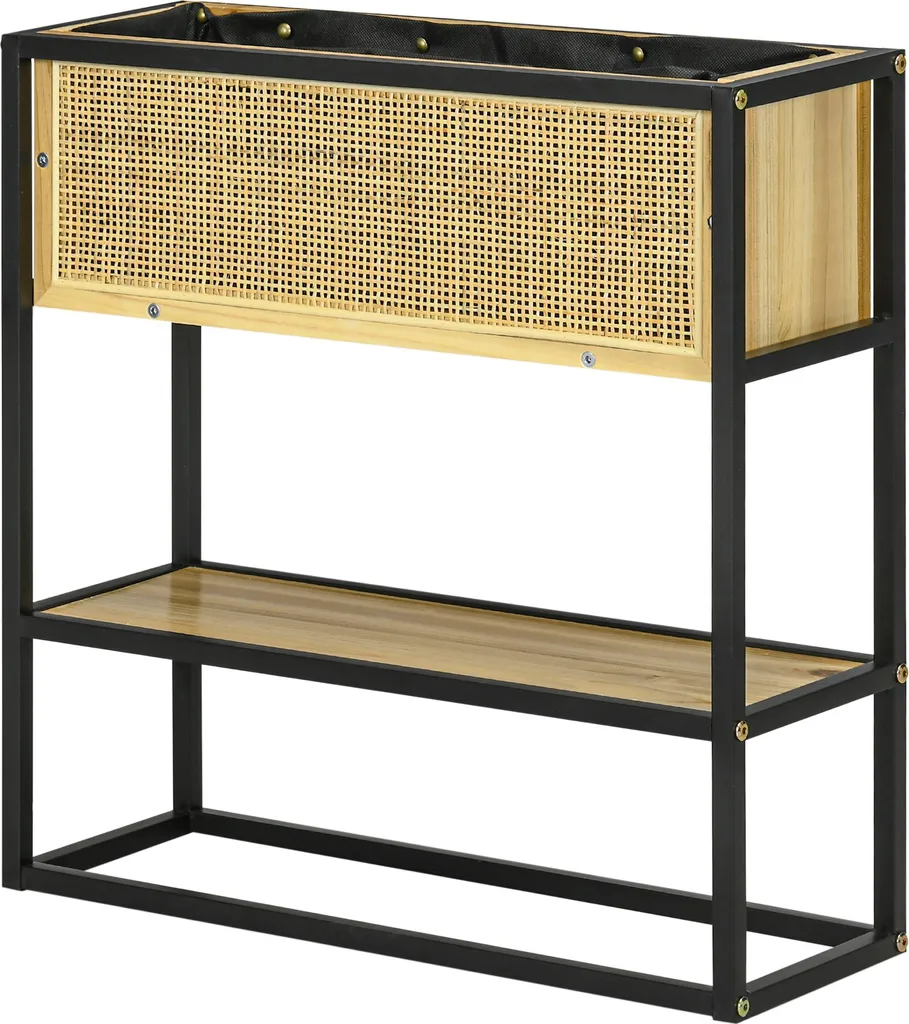 Outsunny Jardinière sur pieds en métal et bois 55 x 20 x 56 cm - Noir