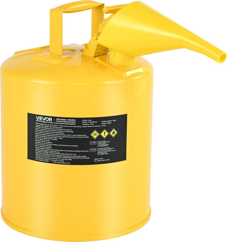 VEVOR Sicherheitskanister, 19 L, Typ I Sicherheitsbehälter für Diesel mit Flammensperre, selbstschließendem Deckel & PE-Trichter, ergonomischem ...