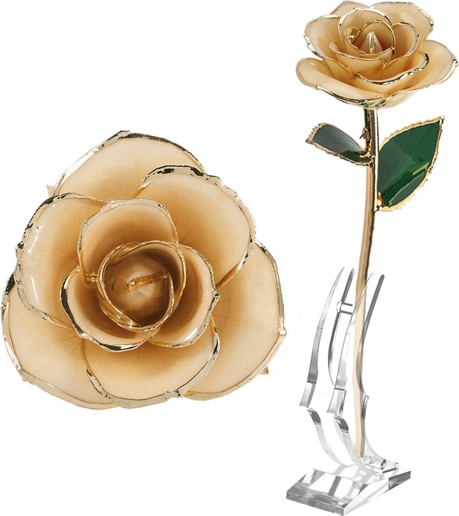 24K Goldrose mit Ständer, handgepflückte Echtrose, 28-30cm, Produktbild 