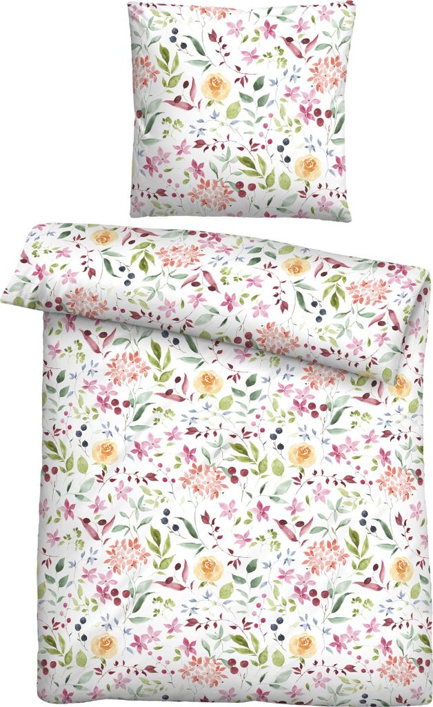 Traumhaft schlafen - Castell - Markenbettwäsche Baumwoll Seersucker Bettwäsche 0020762 BLÜTENFLOR color: weiss, size: 1x 155x200 cm + 1x 80x80 cm