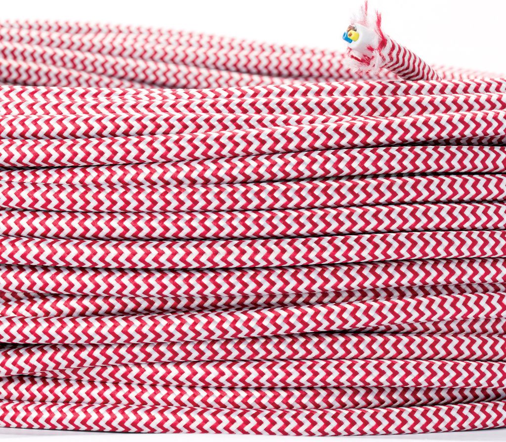 Textilkabel Lampenkabel YML 3-adrig, (3x 0,75mm) Elektrisches Kabel Textil ummantelt mit Erdleiter für Leuchten Lampen, Rot-Weiß, 5m