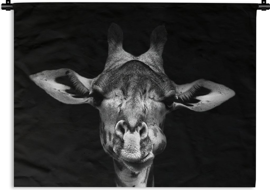 MuchoWow Wandteppich Wandbehang Giraffe - Porträt - Tiere - Schwarz - Weiß 90x67.5 cm Tapisserie Dekoration Wandtuch - Fototeppich - Wand-Skulp...