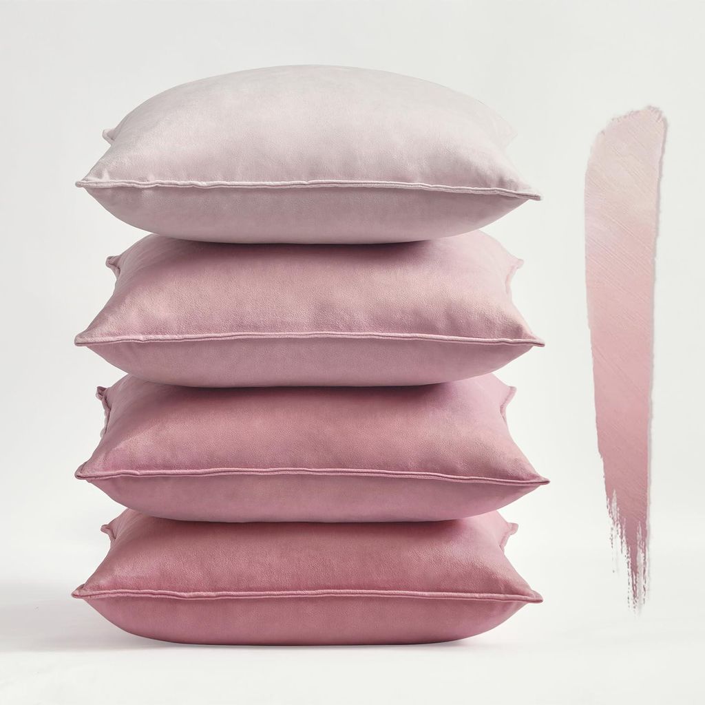 4er-Set Kissenbezüge, 45 x 45 cm, rosa Samt, für Kinderzimmer, dekorative Sofakissen, Zierkissen, Überzüge für Sofas, Schlafzimmer, Wohnzimmer...