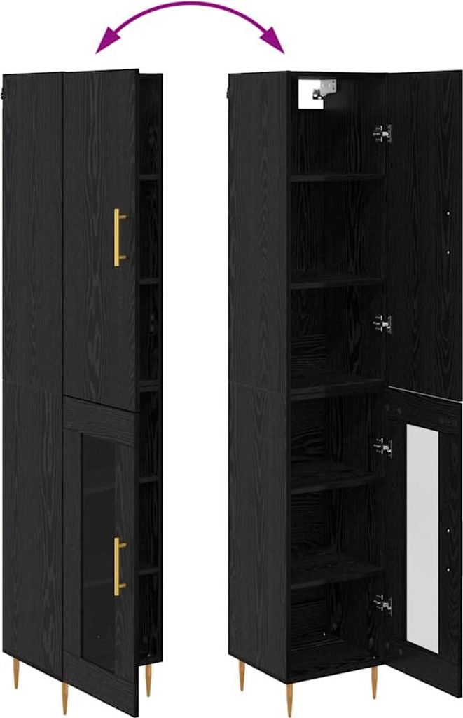 "Schlussverkauf" Highboard 2 Stück - Standschrank Mit Stauraum - Schwarz Eichen-Optik Holzwerkstoff C6612