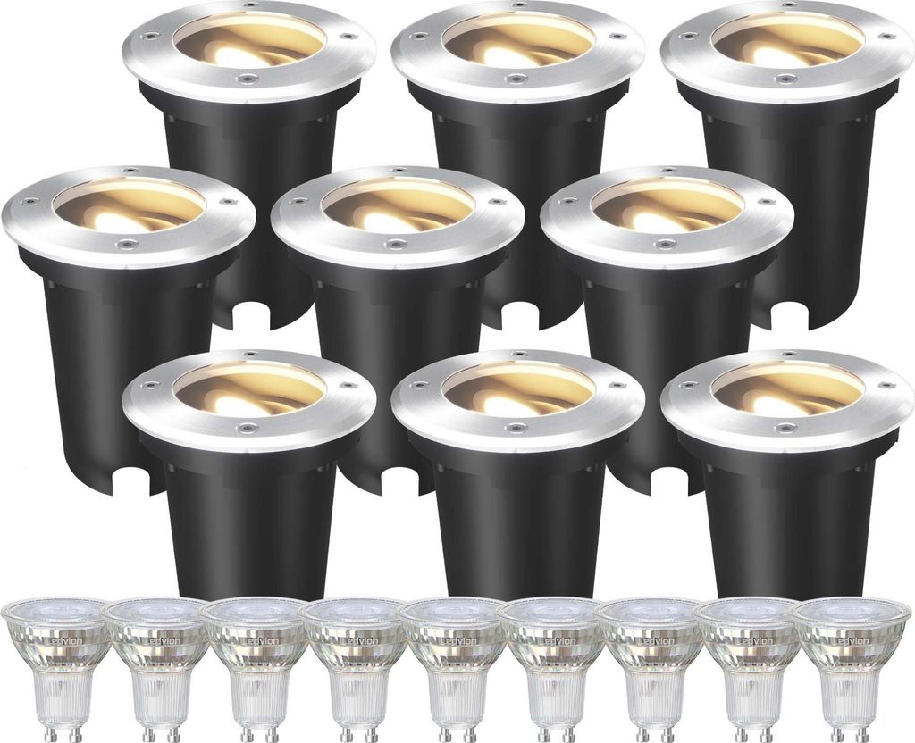 Ledvion - 9x LED Bodeneinbauleuchte, 3W, 2700K, IP67, 1m Kabel, kippbar, Außenbeleuchtung