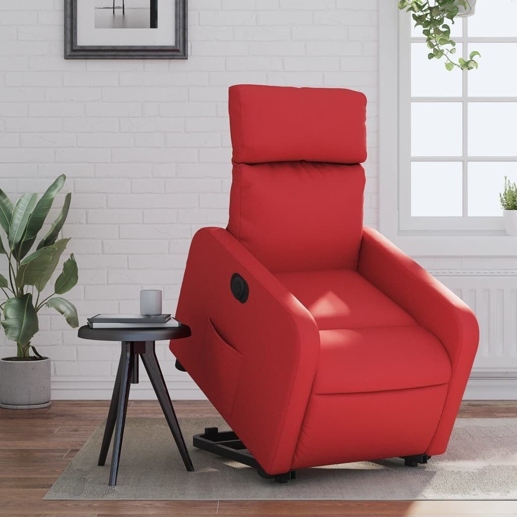 Design Relaxsessel mit Aufstehhilfe Elektrisch Rot Kunstleder, Klassische Sessel 2024 Neu