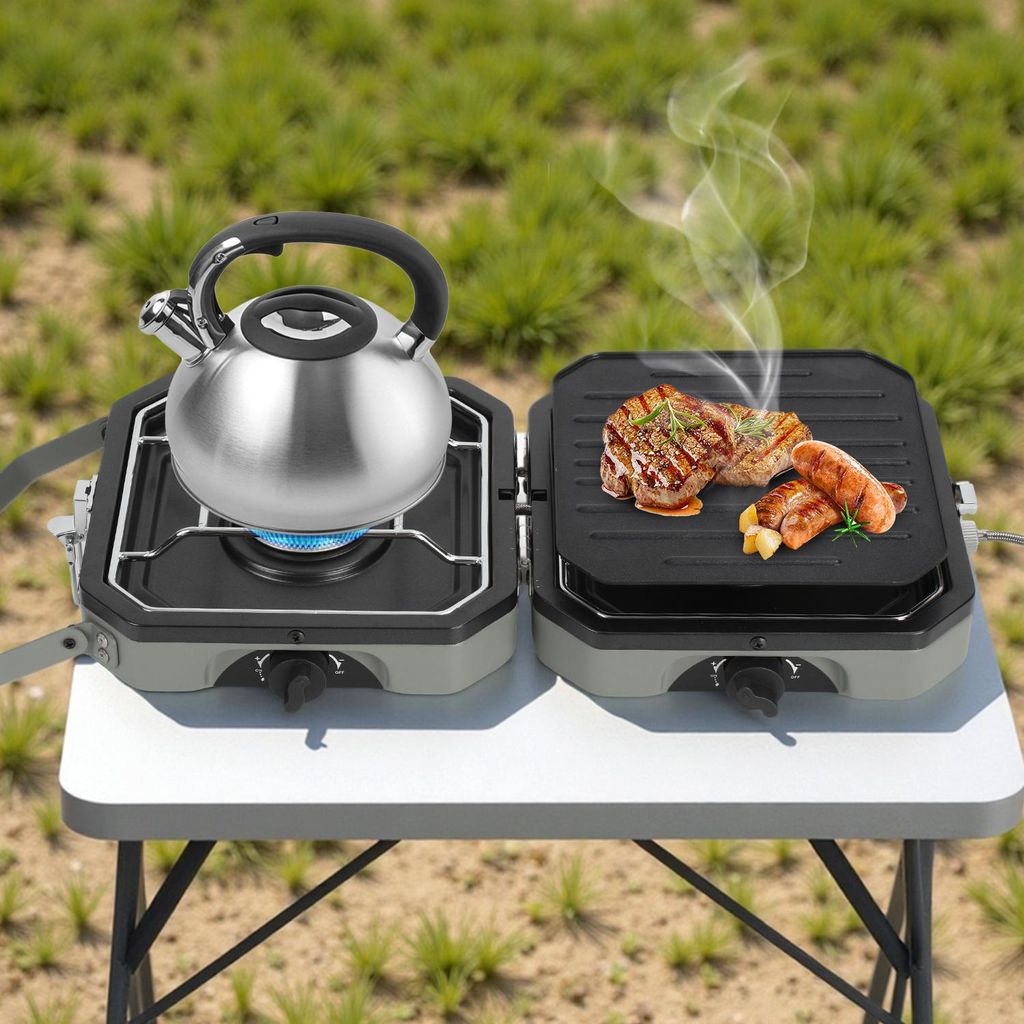 Peviasot Klappbarer Gasgrill 2 Brenner mit Grillplatte –