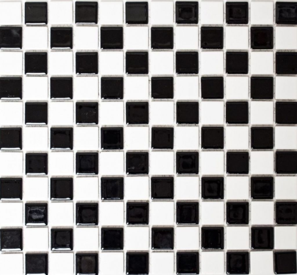 Mosaikfliese Keramik Schachbrett schwarz weiß glänzend Produktbild 