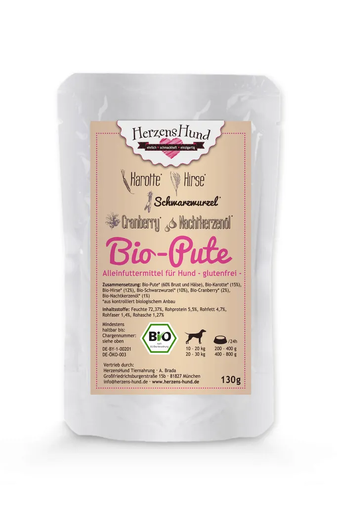 Pâtée digeste pour chien sensible Herzenshund dinde millet, 15x130g
