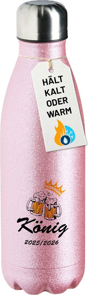 Huuraa Trinkflasche König 2025/26 Schützenfest 500ml Pink Edelstahl Wasserflasche Trinkflasche Geschenkidee