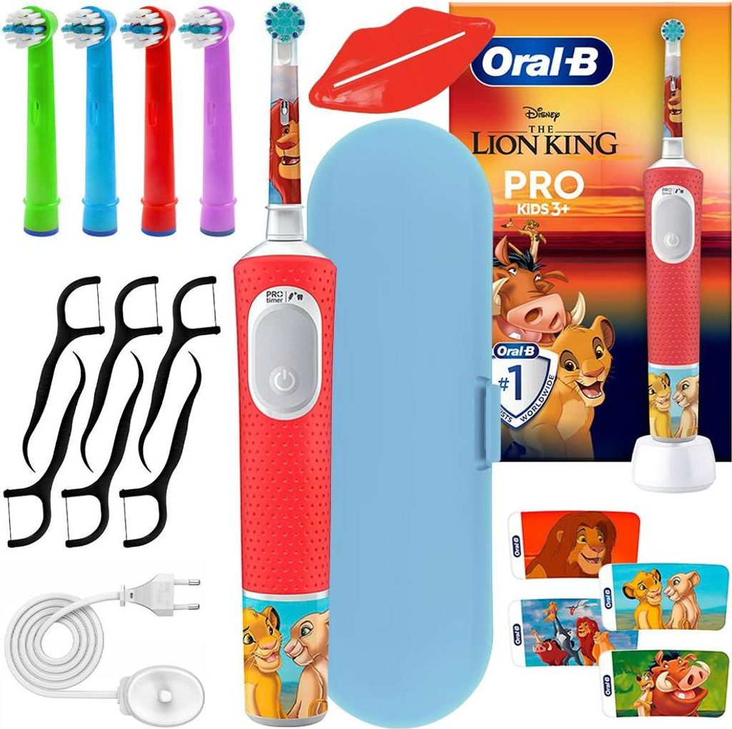 Oral-B Vitality Pro 103 König der Löwen Elektrische Zahnbürste + 4 Ersatzbürstenköpfe für Zahnbürsten + Blau Etui