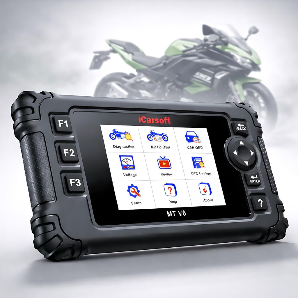 OBD2 Diagnosegerät Scanner iCarsoft MT V6 kompatibel mit Kawasaki Motorräder inkl. Adapter & e Updates