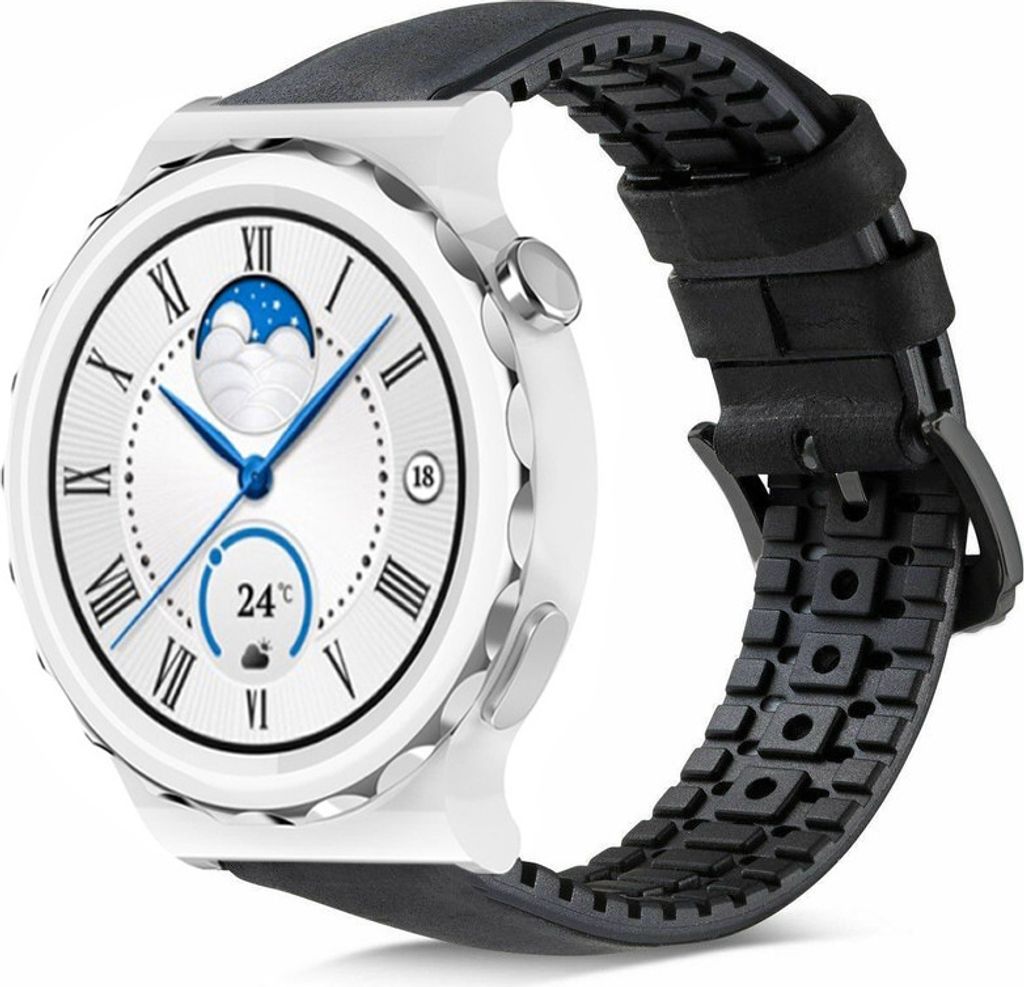Strap-it Huawei Watch GT 3 Pro 43mm Silikon-/Lederarmband (Schwarz)