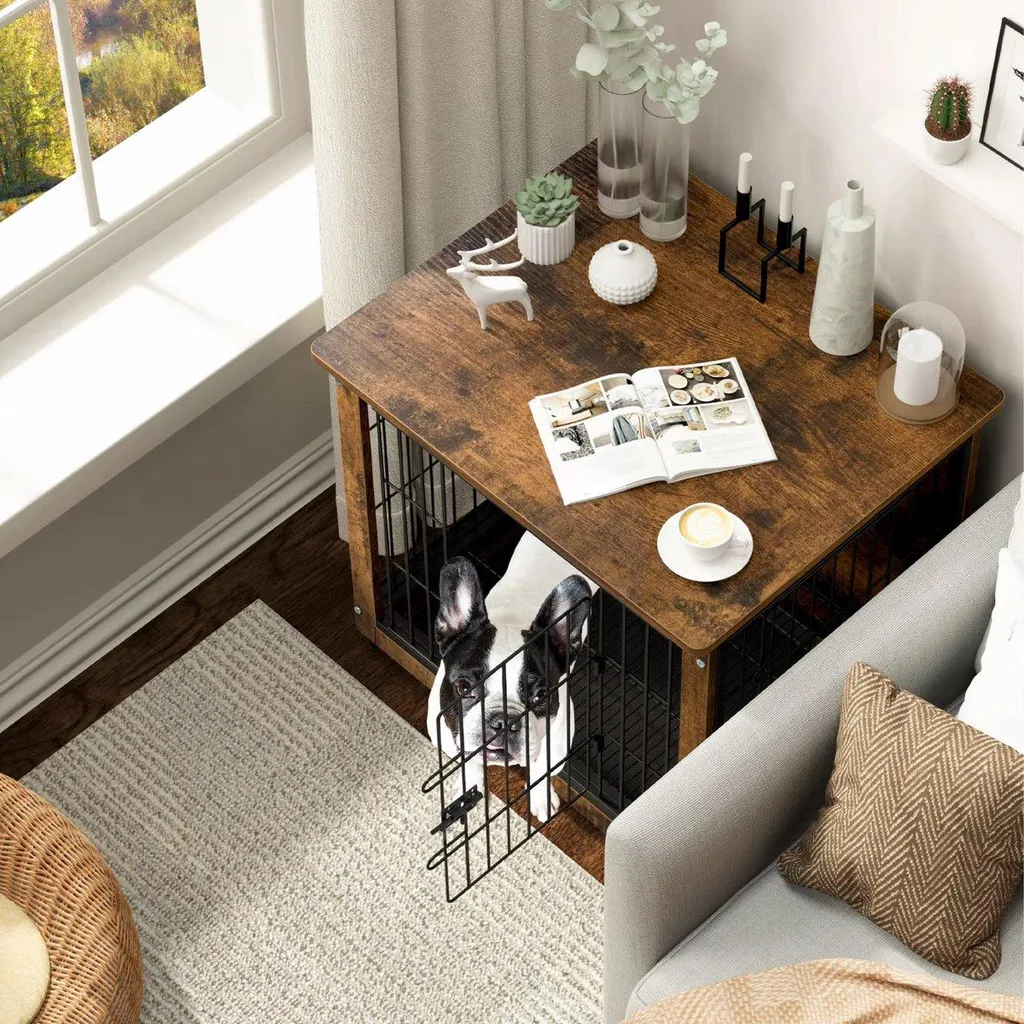 Table d'Appoint Cage Chien Vintage 97 cm - Métal Robuste et Bois Loft - 2