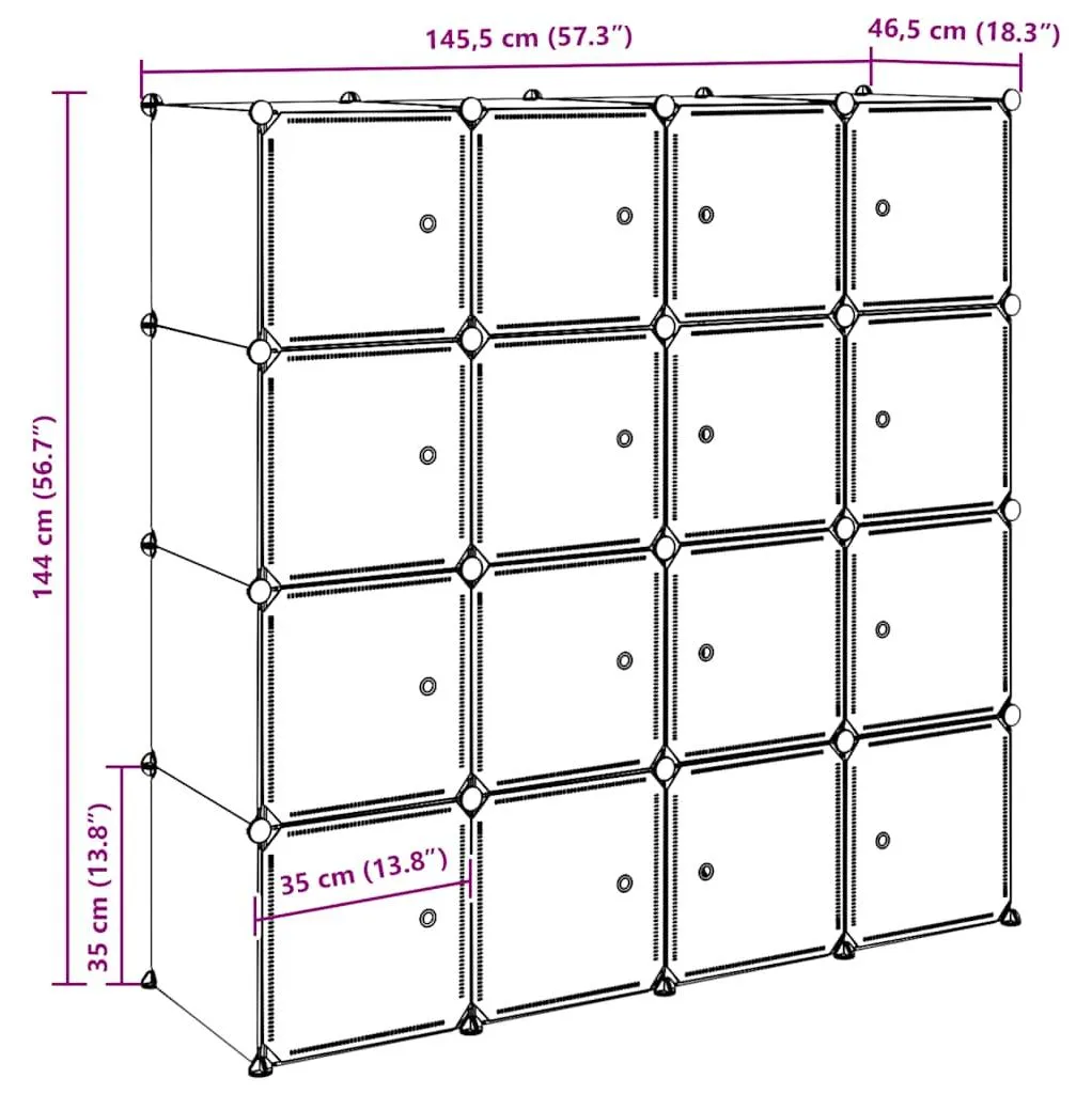 Étagère à cubes 16 sections en PP résistant avec barres de penderie - 8