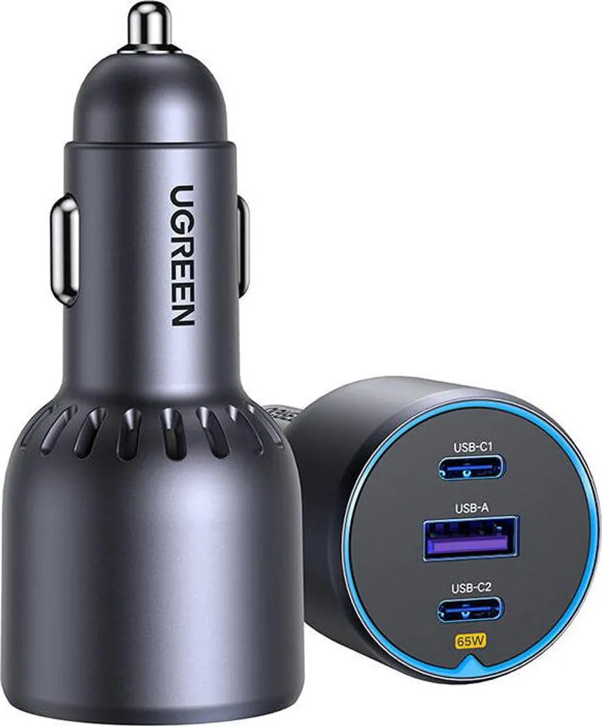 Ugreen EC703 Caricabatterie Auto 75W | 3 Porte USB-C e USB-A | Nero