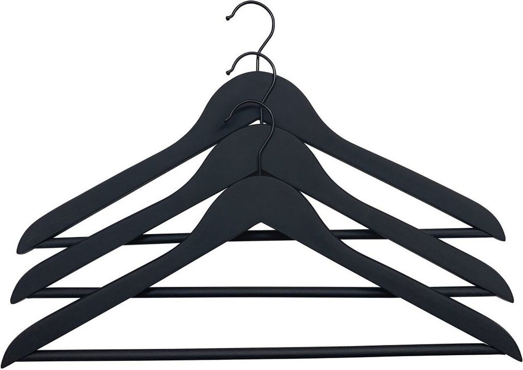 TrendLine Kleiderbügel mit Steg 3er Pack Holz schwarz