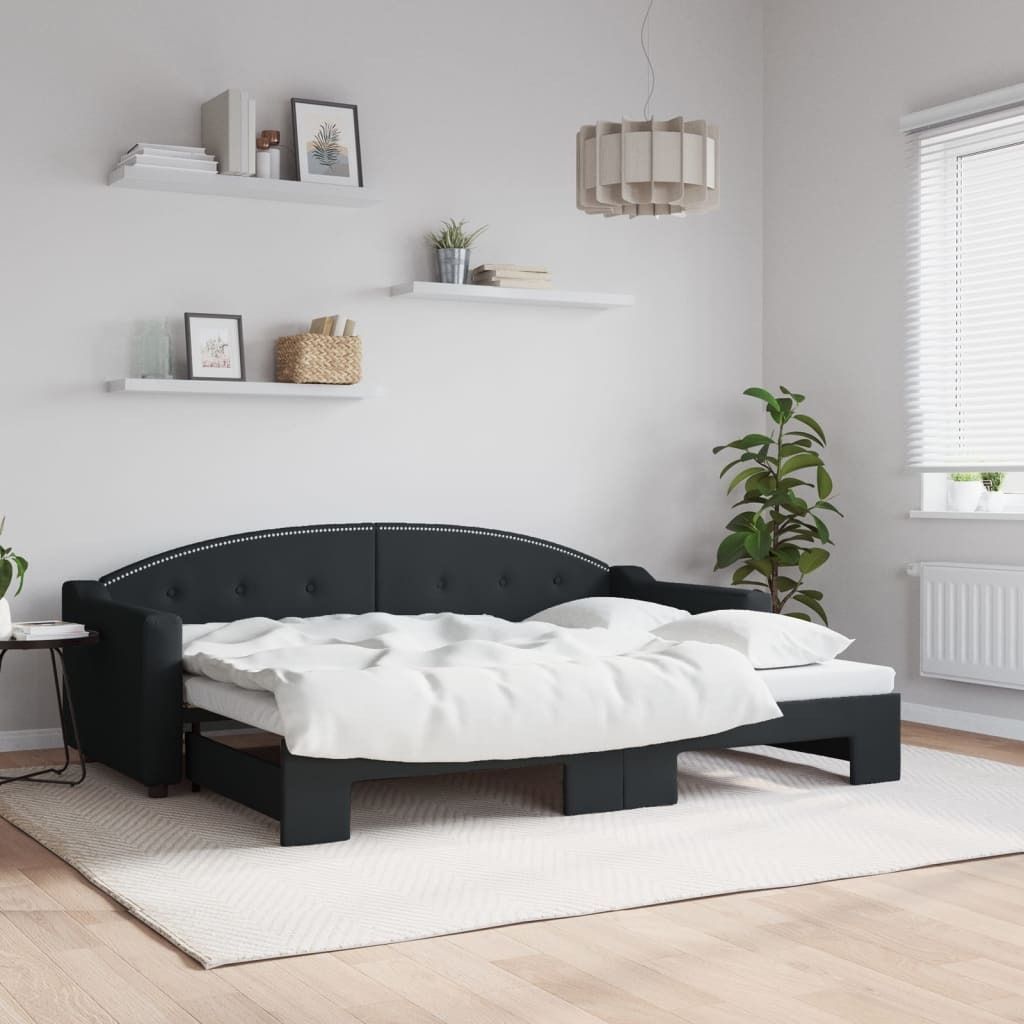 "2026 Aktion"Tagesbett - HOMMIE - Einzelbett - Moderne design - Ausziehbar Schwarz 80x200 cm Stoff GermanyMöbel 85343 - Klassische Betten