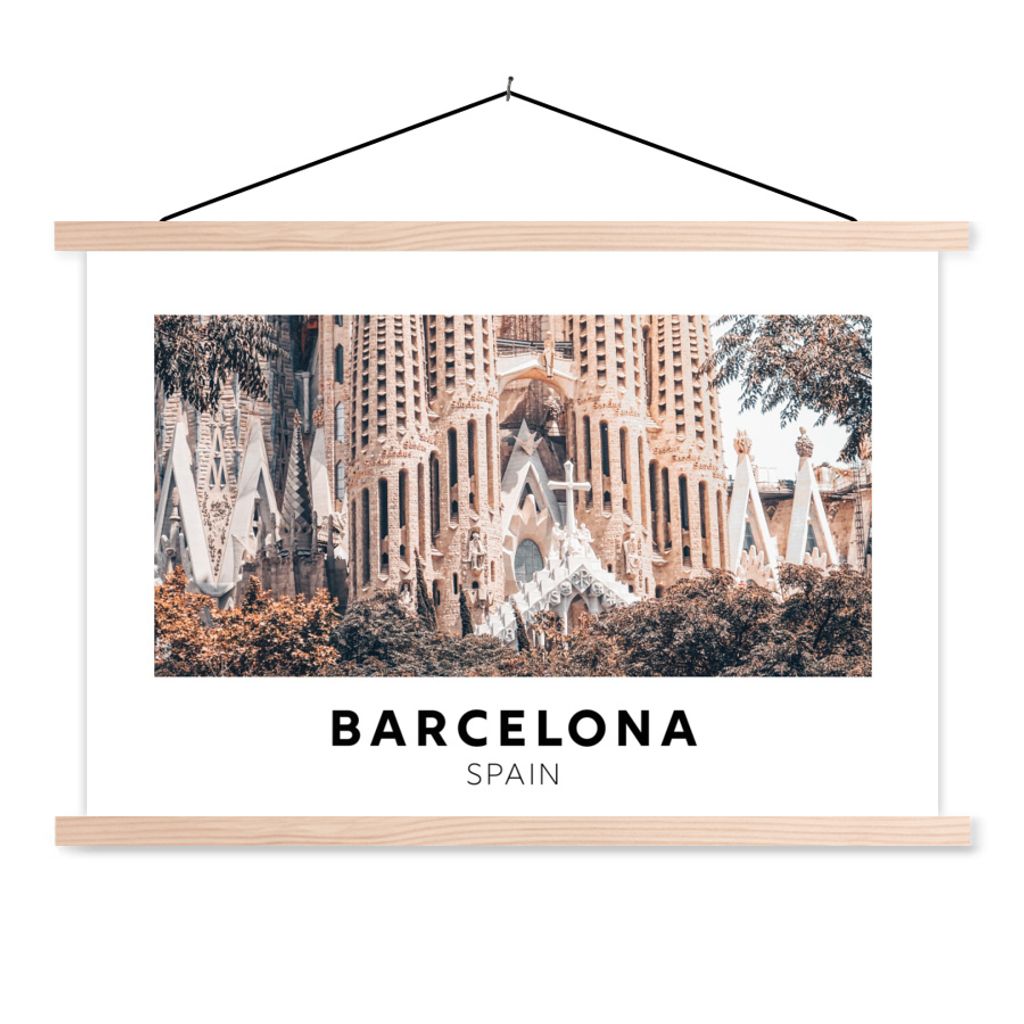 MuchoWow Textilposter Spanien - Barcelona - Architektur 60x40 cm mit holzfarbenen Rahmen - Bilder