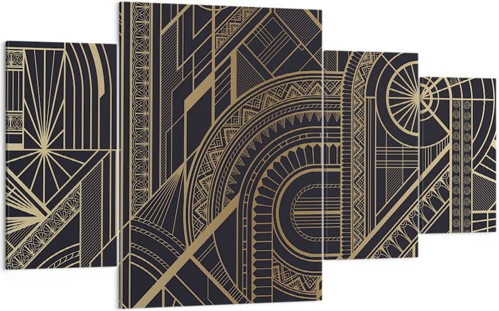Bild auf Leinwand - Leinwandbild - 4 Teile - Ornament Gold Schwarz - 160x90cm - Wand Bild - Wanddeko - Wandbilder - Leinwanddruck - Bilder - Wandde...