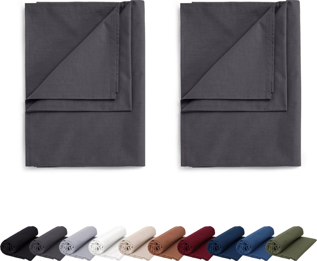 DOPPELPACK Renforce Bettlaken ohne Gummizug 150x250 cm Haustuch 100% Baumwolle Betttuch Hotel Leintuch, in Farbe: Anthrazit-Grau