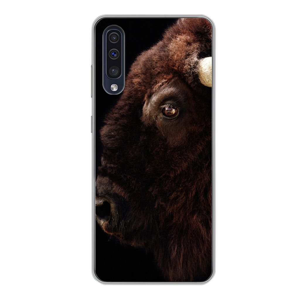 MuchoWow Handyhülle Schutzhülle Hülle für Samsung Galaxy A50 Bison - Horn - Porträt Silikon Softcase Handy Hülle - Mobiltelefonhülle