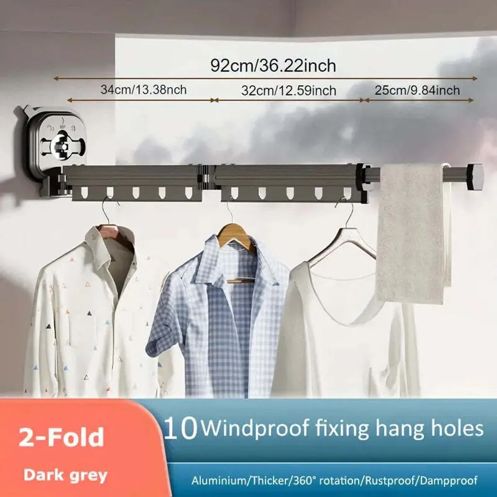 Étendoir à linge mural fixe de 92cm Kitchen Move en acier inoxydable gris