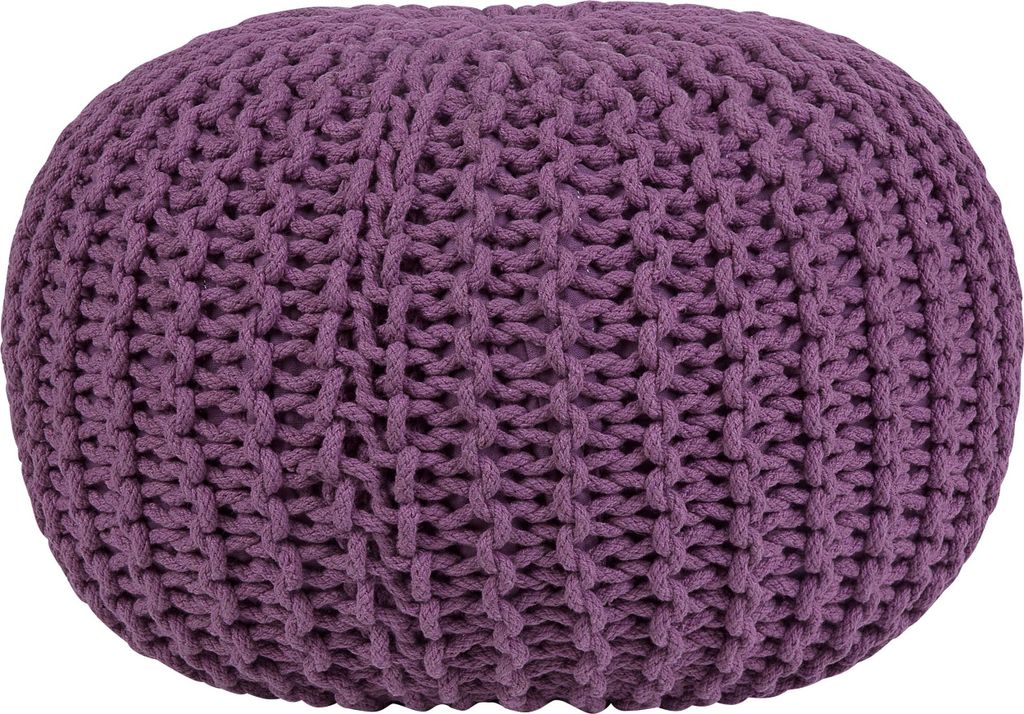 A knitted pouf on a white background.