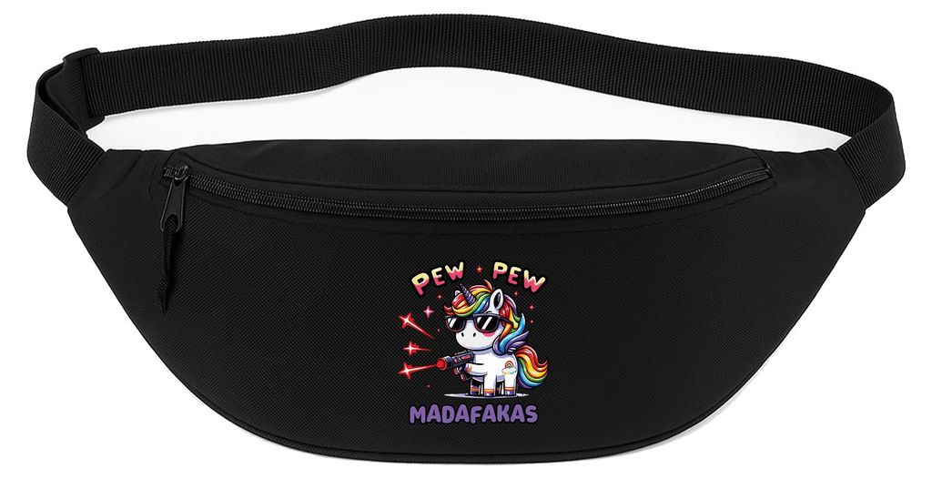 Huuraa Bauchtasche Pew Pew cooles Einhorn 2,5 Liter Black Polyester Crossbody Bag Geschenkidee