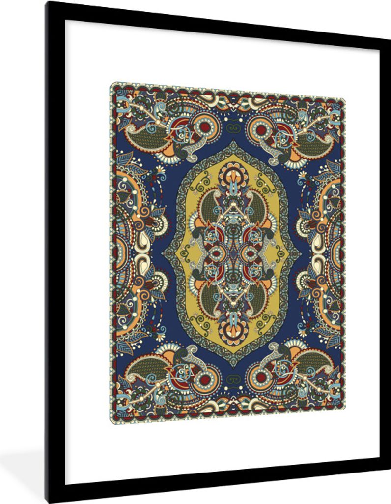 MuchoWow Gerahmtes Poster Teppiche - Muster - Farben 60x80 cm - Poster mit Schwarzem Bilderrahmen Wandposter Rahmen Foto Bilder - Wohnzimmer - De...