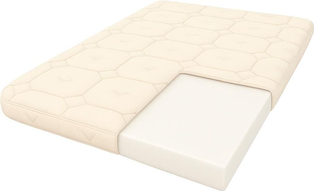 A mattress topper is shown cut away to reveal its internal foam.