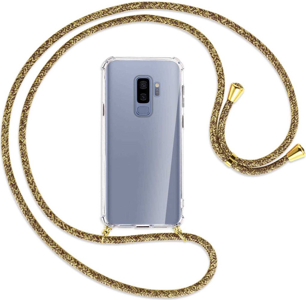 Handykette Backcover-Schutzhülle mit Band (Metall goldfarben) für Samsung Galaxy S9+ / S9 Plus - braun+beige