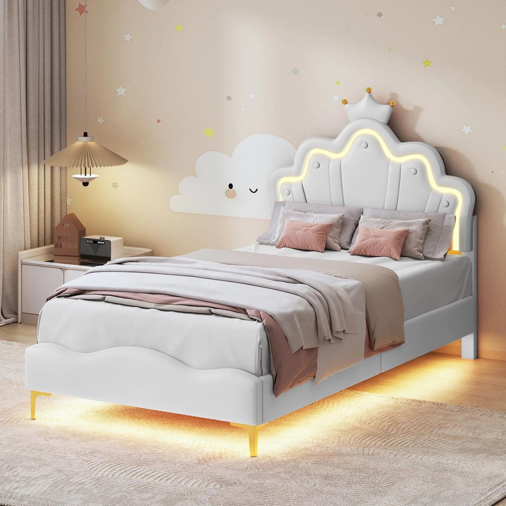 Kinderbett - Polster-Einzelbett - 90x200 cm - Holz-Metall-Gestell mit Lattenrost - Ohne Stauraum - Ohne Matratze - Design Bed 3