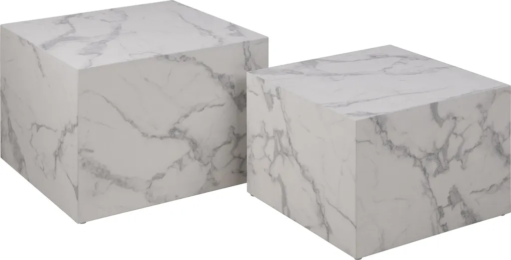 Table basse marbrée blanche Dice set de 2 tables gigognes de salon chic