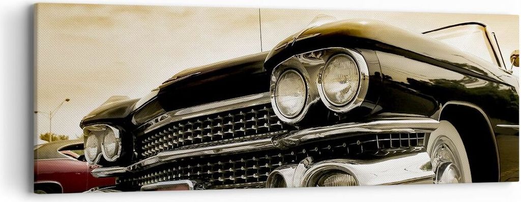 Bild auf Leinwand - Leinwandbild - Auto Chrom Rad - 90x30cm - Wand Bild - Wanddeko - Wandbilder - Leinwanddruck - Bilder - Kunstdruck - Wanddekorat...
