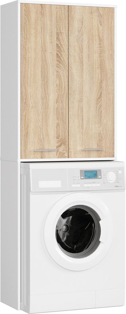 Waschmaschinenumbauschrank FIN Weiß, Sonoma Eiche 64 cm 2 Türen B64xH180xT30 cm