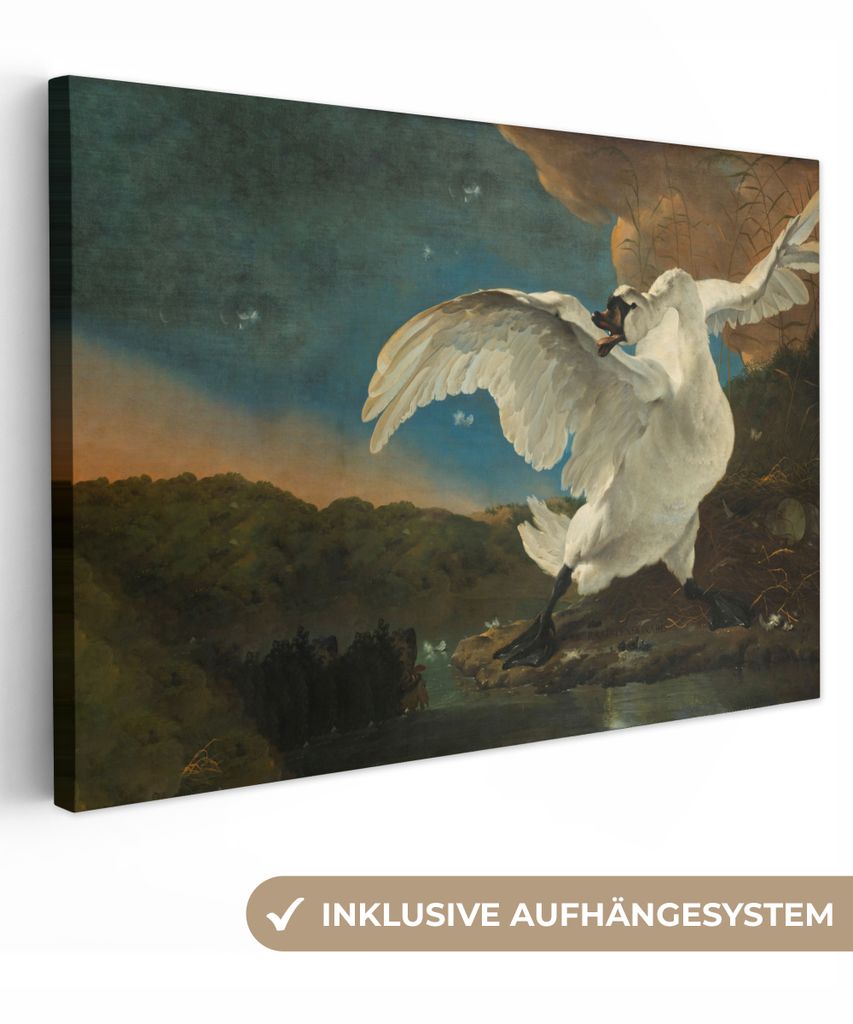 MuchoWow - Leinwandbilder - Schwan - Alte Meister - Jan Asselijn, Wandbild, Wanddeko Bilder Wohnzimmer, 30x20 cm