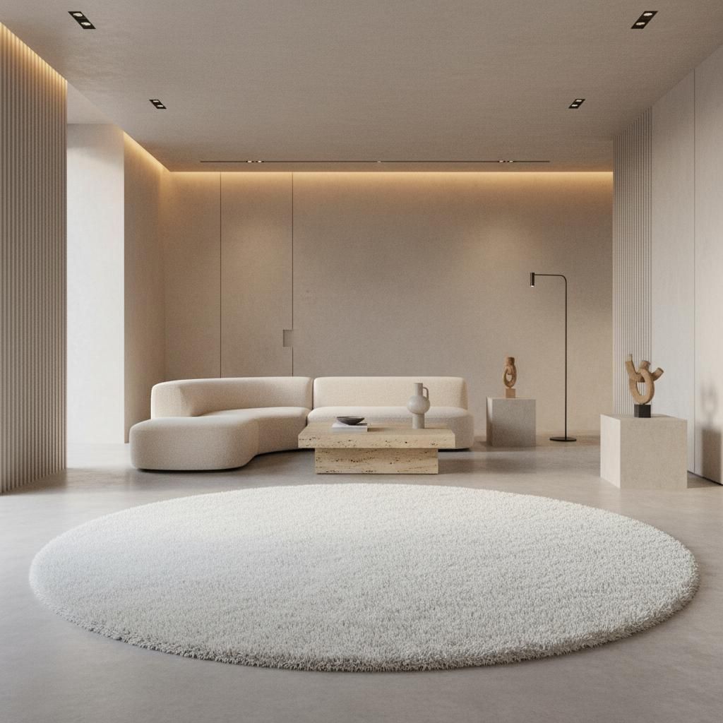 Hochflorteppich Einfarbig Weich Flauschig Waschbar Strapazierfähig | Rund Weiß 160x160 cm Wohnzimmer Fußbodenheizung | SPREE – Kadima Design