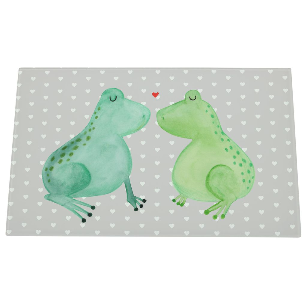 Mr. & Mrs. Panda Glasschneidebrett Frosch Liebe - Grau Pastell - Geschenk, Frösche, Schneidebrett Glas, schneidbrett, Schneideplatte, Hackbrett, A...