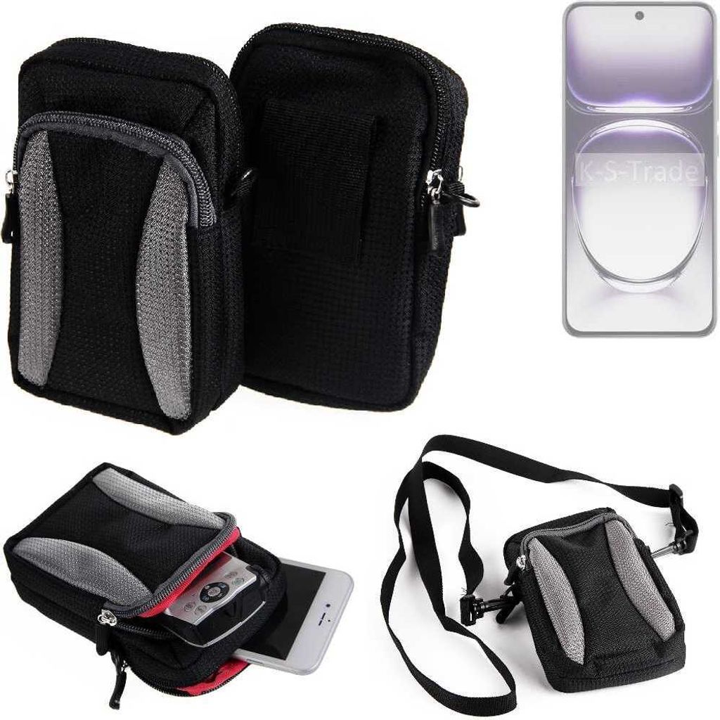 K-S-Trade Holster Schutz Hülle kompatibel mit Oppo Reno12 Pro PJW110 Handy Hülle Gürteltasche Umhängetasche mit Zusatzfach schwarz